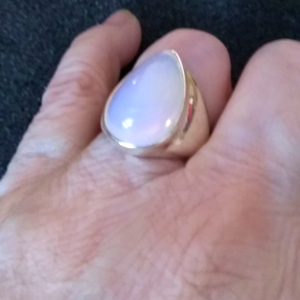 Silvertone and Milky White Stone Ring